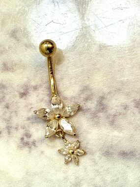 Gold Clear Crystal Flower Navel Ring